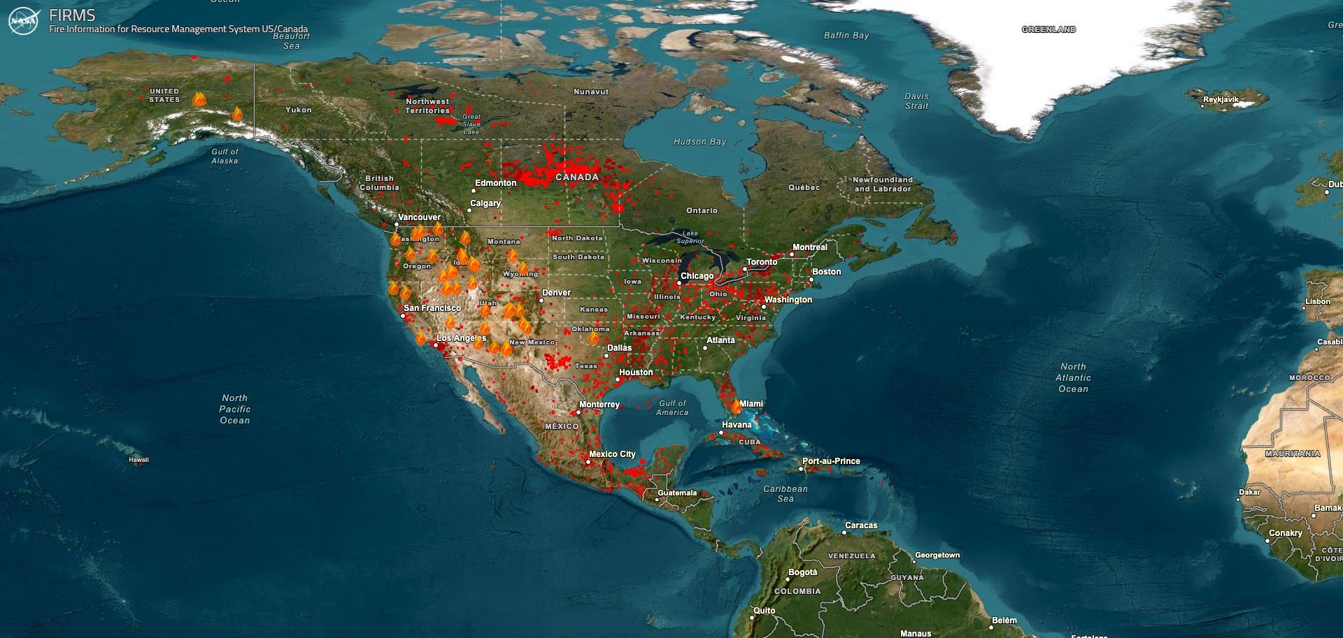 Fires are seen throughout the U.S. and Canada. Smoke from the blazes is impacting much of the northern U.S. on Monday